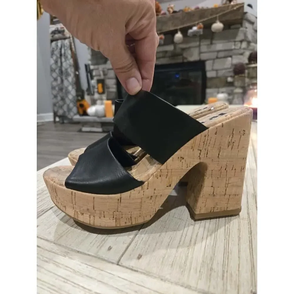 Korks Dezi Women's Platform Sandals Black Tan Size 7M Casual